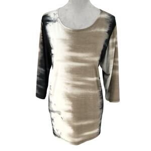 Clara Sun Woo Top Womens XL Beige Ivory Black Stretch Knit Ombre Blouse